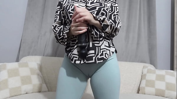 My big ass latina milf girlfriend shows her big ass in blue leggings and does camel toe pussy in the leggings then takes it off and shows her big tits and takes out her vibrator toy then masturbates t