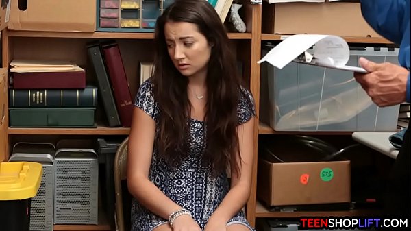 Teen shoplifter has to fuck the security guard to get out of this messy situation Lily Adams has put herself in