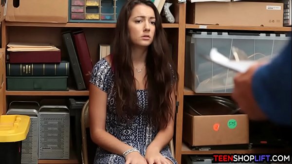 Teen shoplifter has to fuck the security guard to get out of this messy situation Lily Adams has put herself in