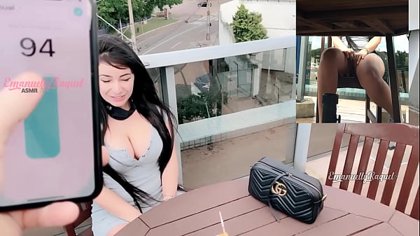 PUBLIC hot girl cumming while feeling her toy vibrating inside of her pussy controlled by a guy