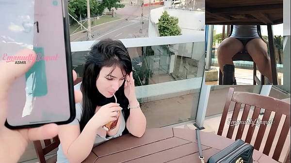 PUBLIC hot girl cumming while feeling her toy vibrating inside of her pussy controlled by a guy