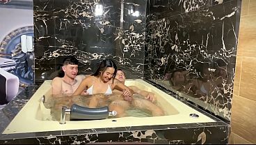 SEXY LATINA ACCEPTS HER FRIENDS' INVITATION, THEY FUCK HER HARD IN THE JACUZZI - THEYOUNGNICO